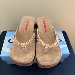 Candie's Leather Beige Women's Sandals